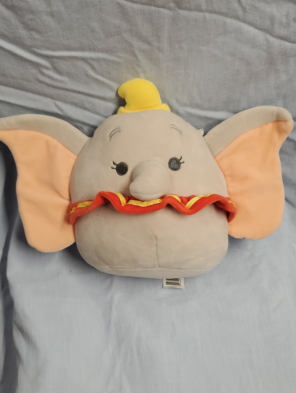 Squishmallows Gray Elephant Head Pillow with Peach Ears and Yellow Hat